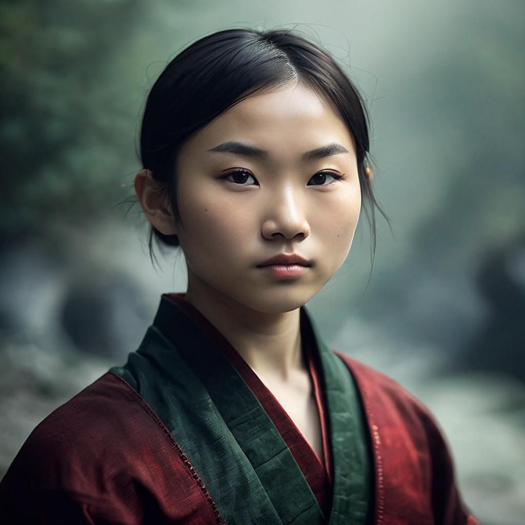 Martial Artist in Mountain Landscape: High-Fashion Portrait