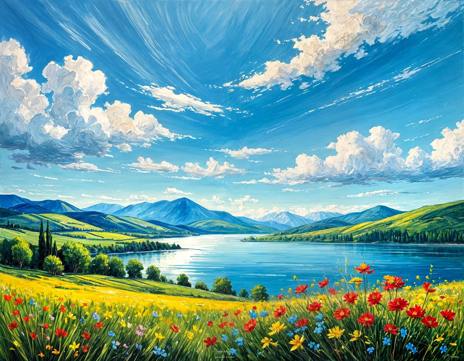 Vibrant Landscape as Impasto Oil Painting