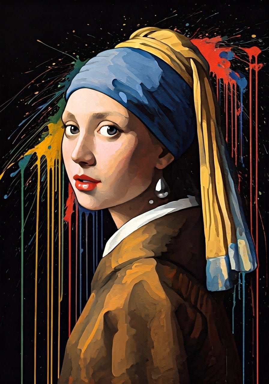 Girl with Dripping Paint in a Dutch Master Style