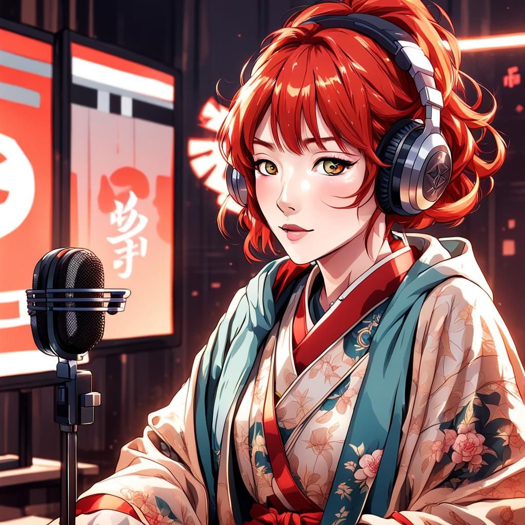 Anime Kpop Star with Beard in Podcast Studio