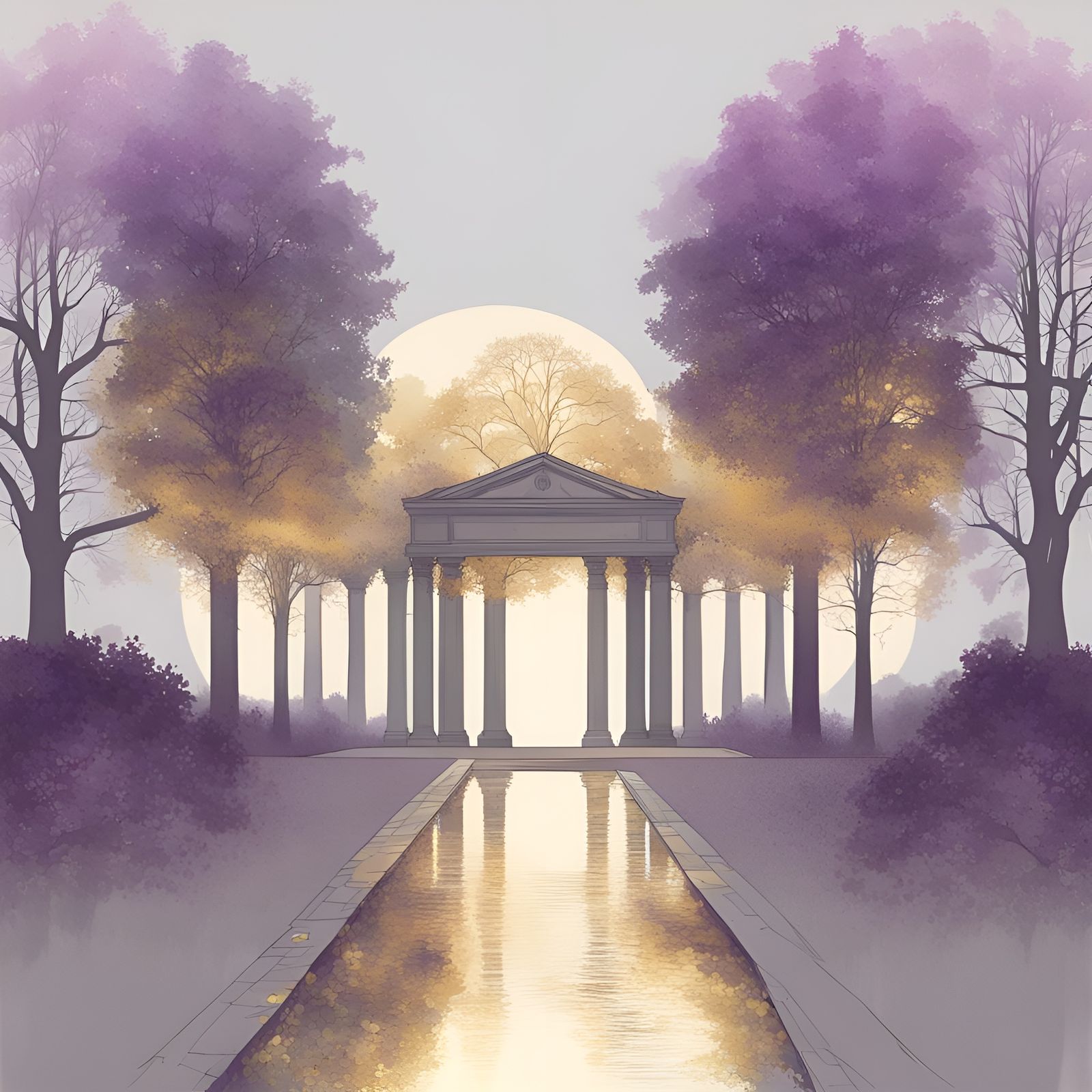 Palladian Garden Pathway: Stylized Double Exposure Illustrat...
