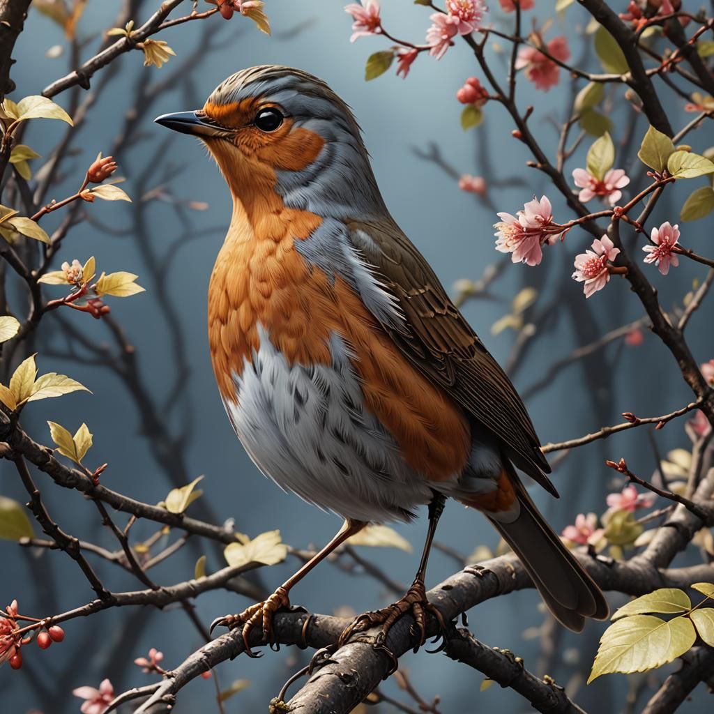 Detailed Robin Bird in Anime Style 3D Art