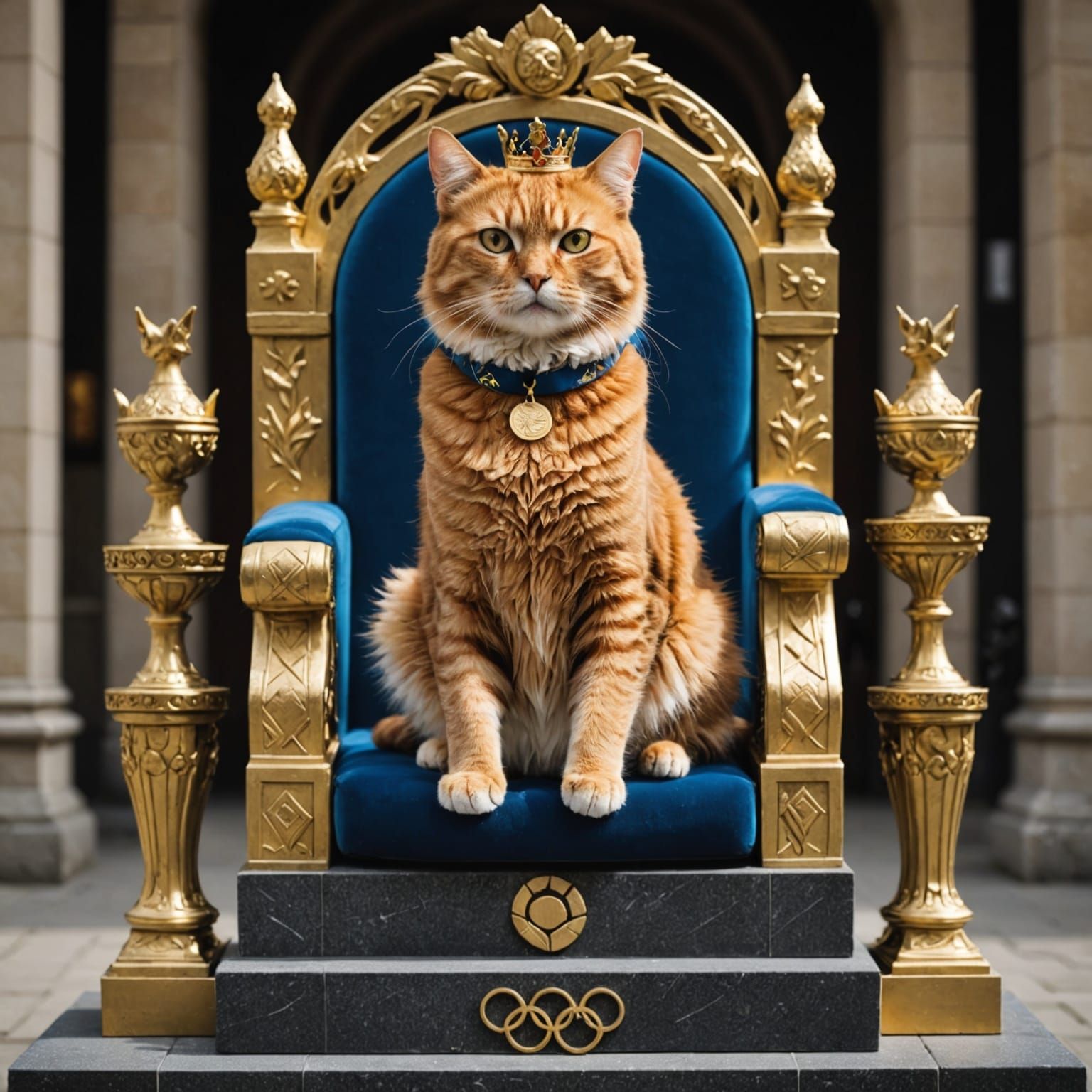 Olympic Cat King on Throne of Medals