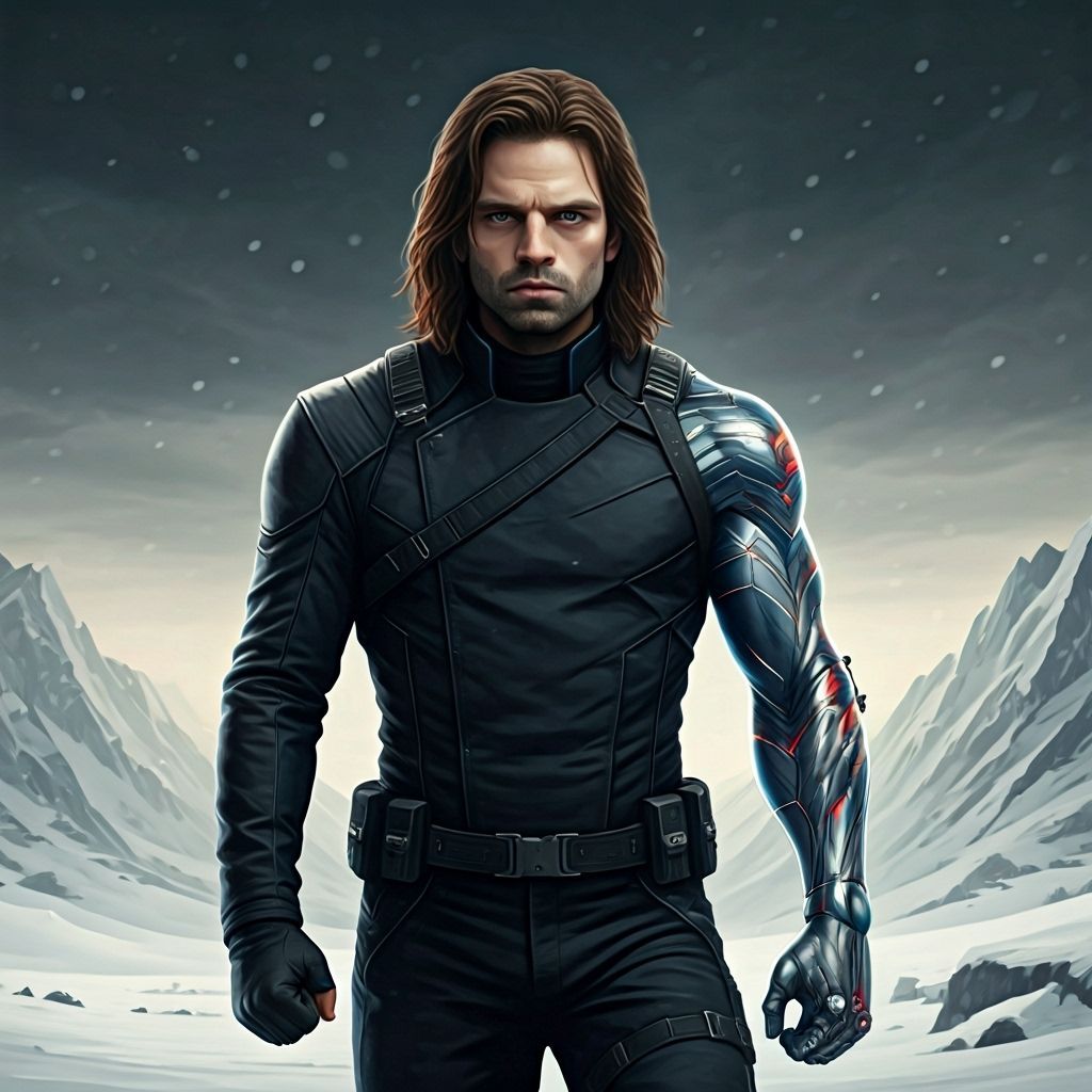 Bucky Barnes in Winter Landscape, Gritty Realism