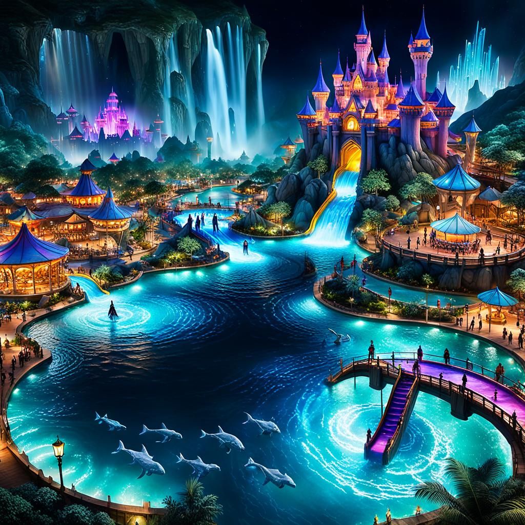 Fantasy Water Park with Enchanted Castle in 3D