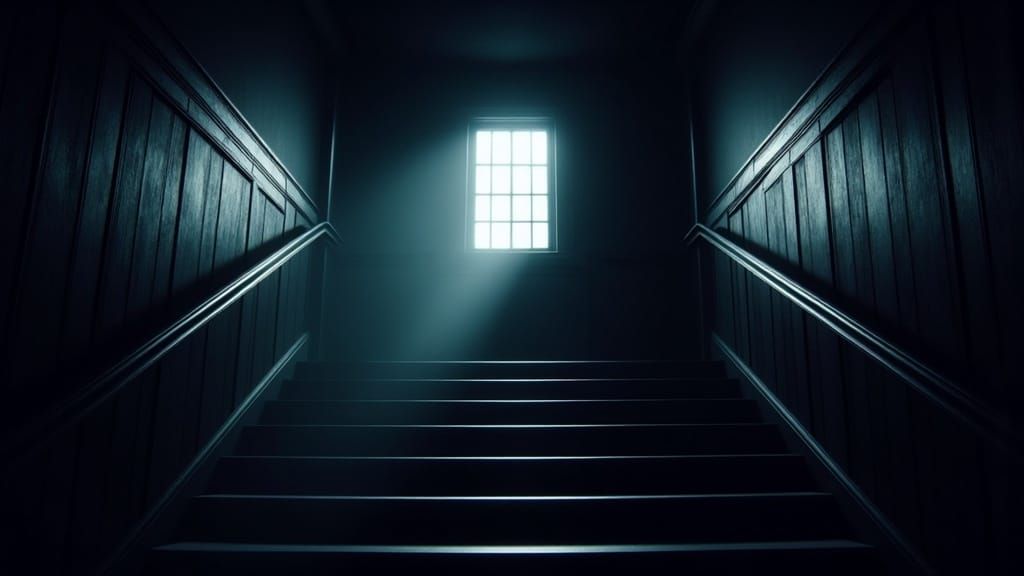 Infinite Stairwell in a Dark and Haunting College Setting