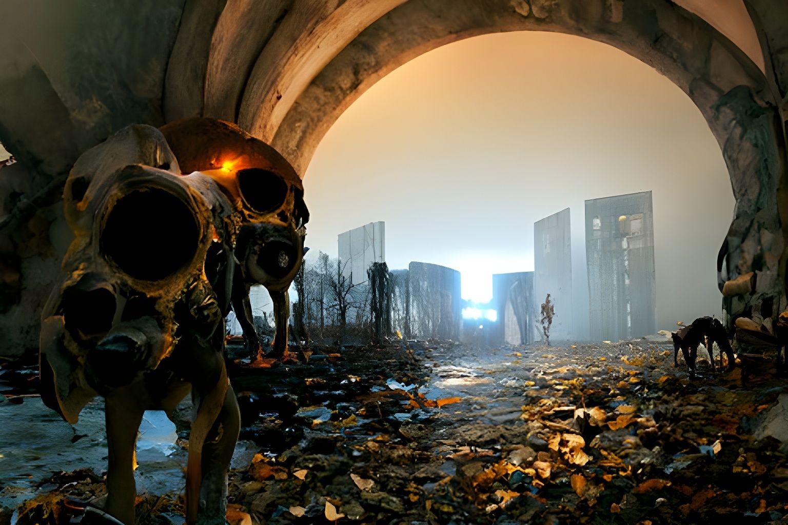 Zombie Dog at Hell Portal in Dystopian Horror