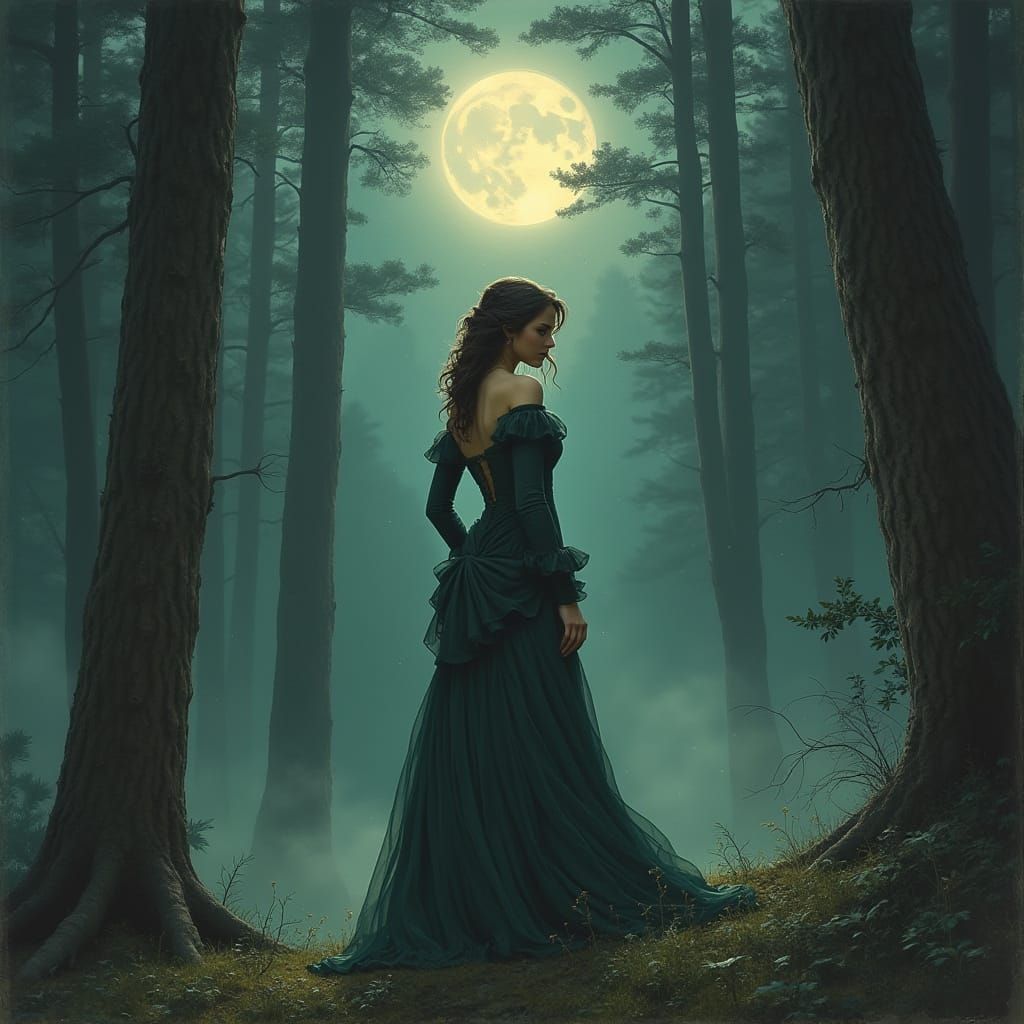 Nell Fenwick in Moonlit Forest, Victorian Style