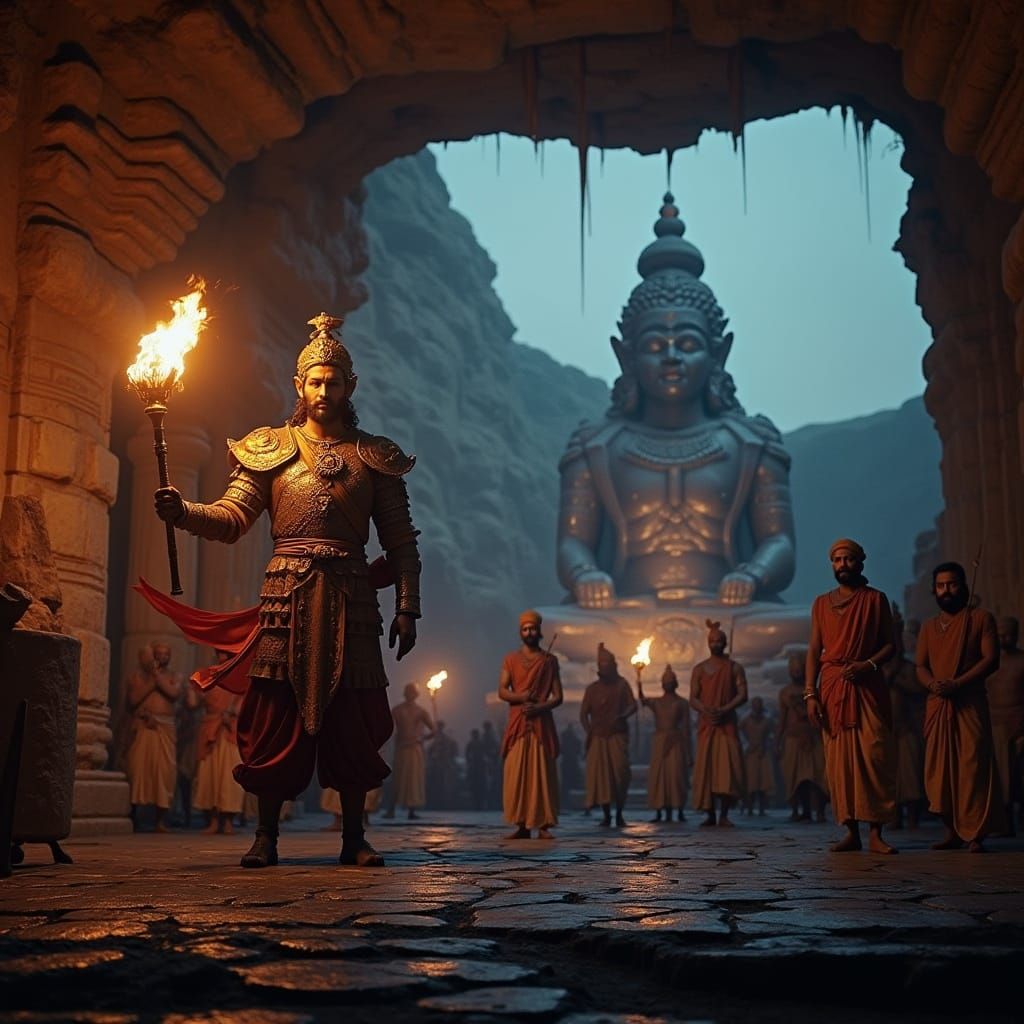 Maratha King Shivaji in Ancient Temple, Digital Art