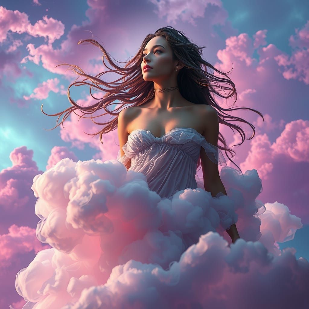 Surreal Cloud Goddess in a Turbulent, Dreamy Atmosphere