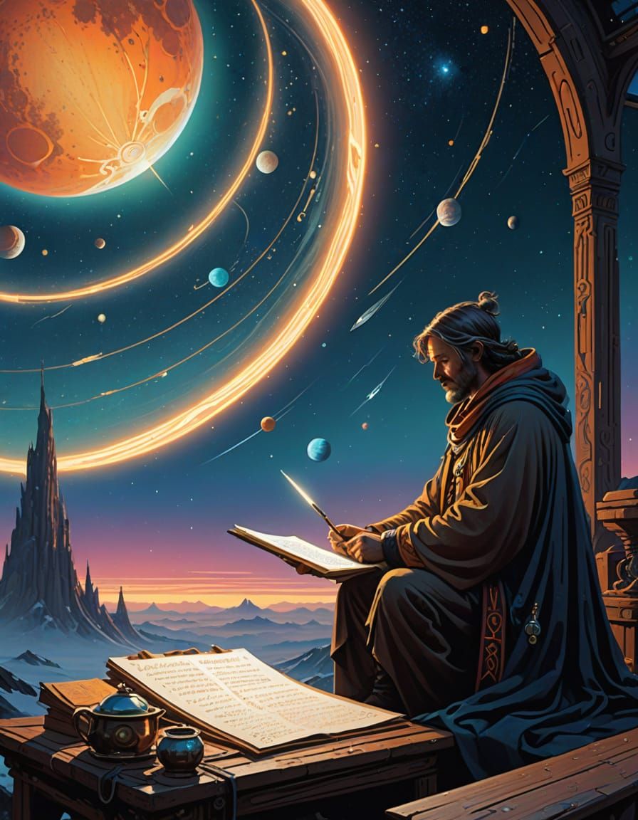 Celestial Calligrapher Inscribes Saturn Rings in Digital Art