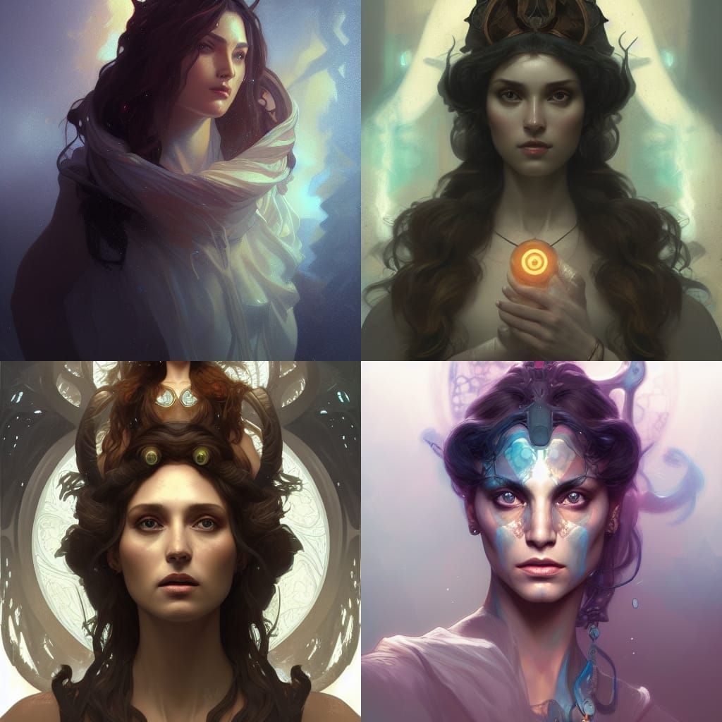 Detailed Portrait of Hecate in Art Nouveau Style