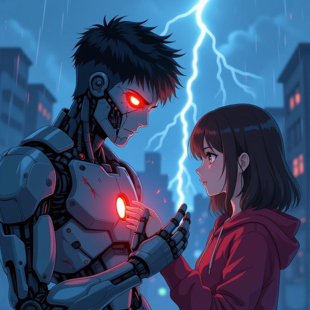 Android's Rage Defied by Gentle Touch in Anime Style