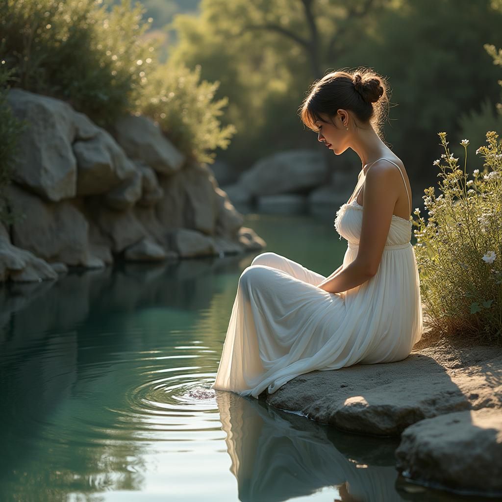 Woman Reflecting in Pond: Evocative Photography