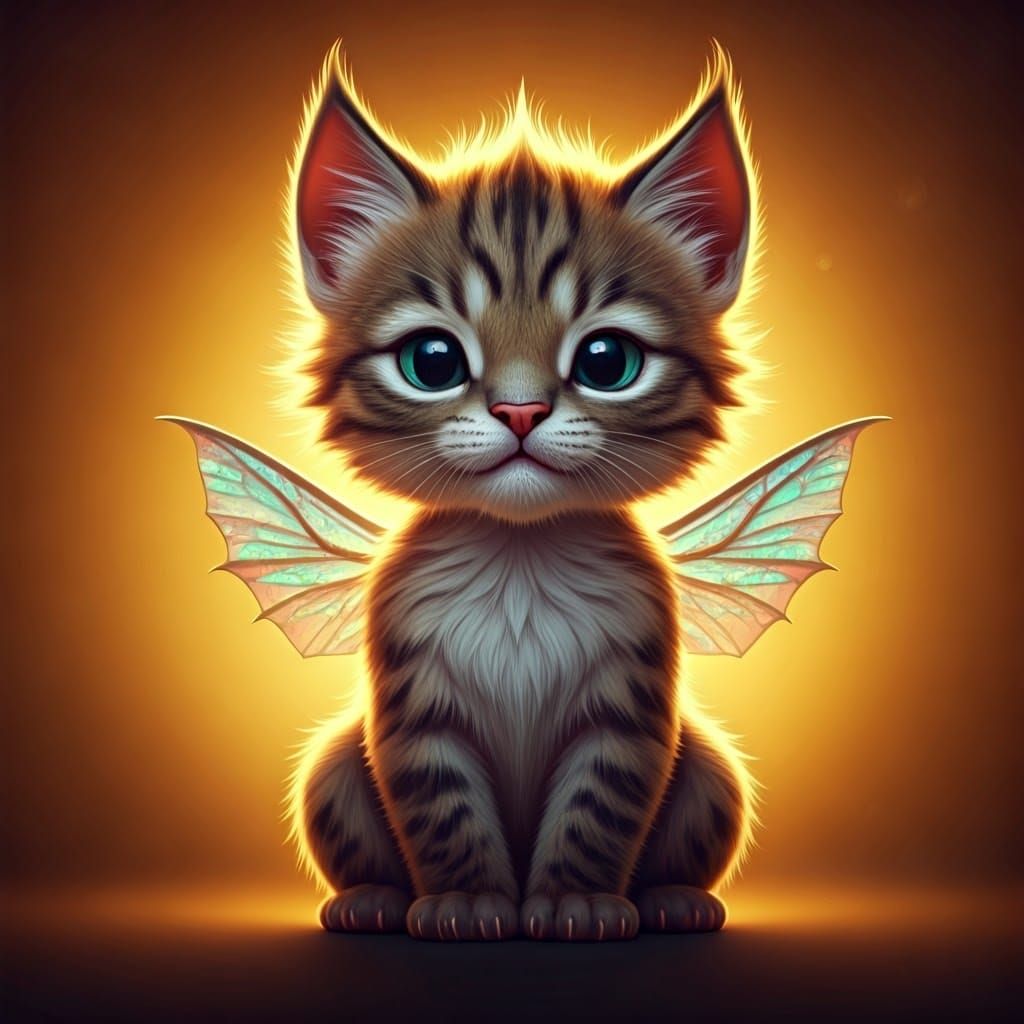 Mystical Feline Monster in Vibrant, Shimmering 3D Digital Ar...