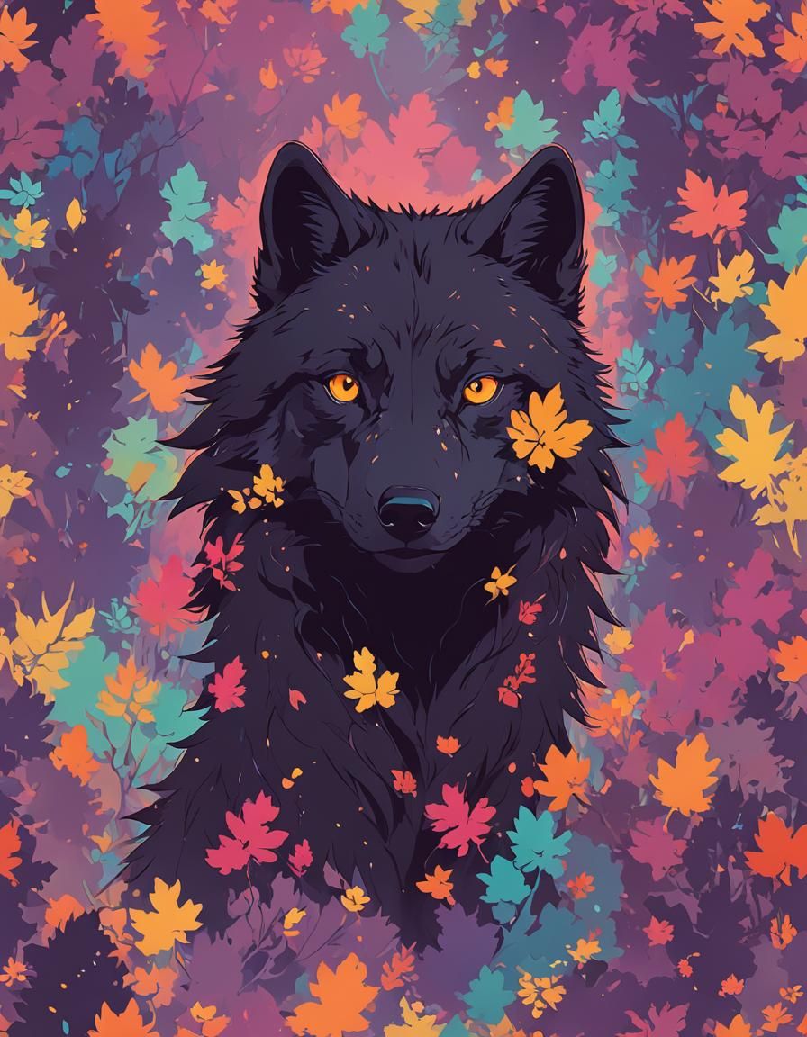 Wolf Silhouette with Glowing Eyes in Anime Style