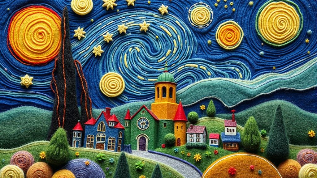 Psychedelic Felted Wool Miniature Village Landscape Inspired...