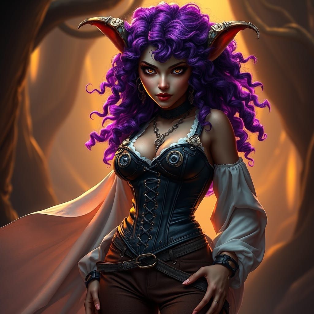 Ethereal Dark Fantasy Goblin Priestess in Art Nouveau Style