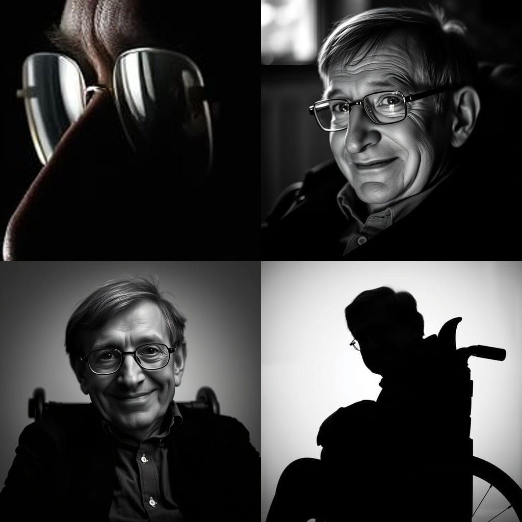 Black and White Portrait of Stephen Hawking in Thoughtful Re...