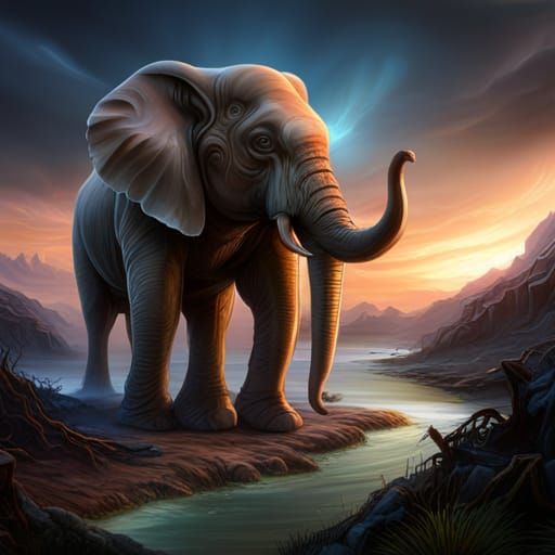 Fantastical Elephant Matte Painting in Deep Color