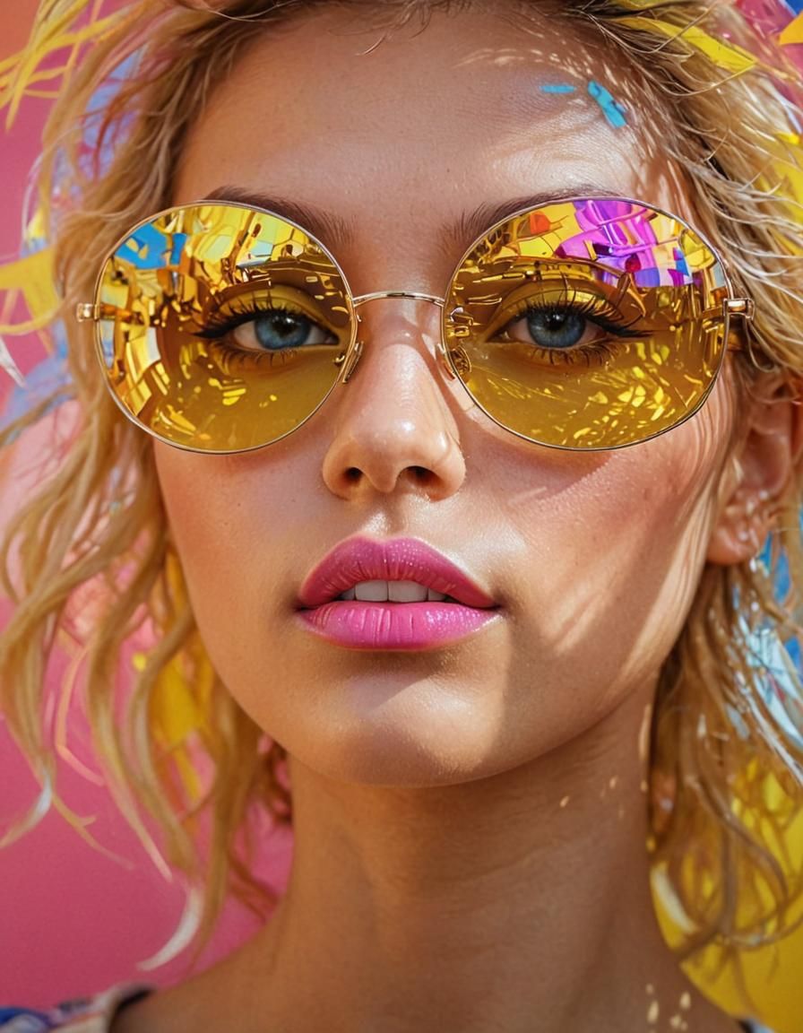 Vibrant digital art piece, a close-up of a person's face wit...