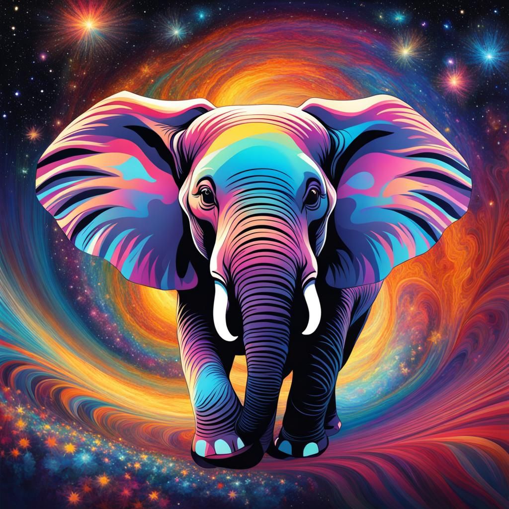 Elephant Pirouette in Fractal Universe, Impressionist Style