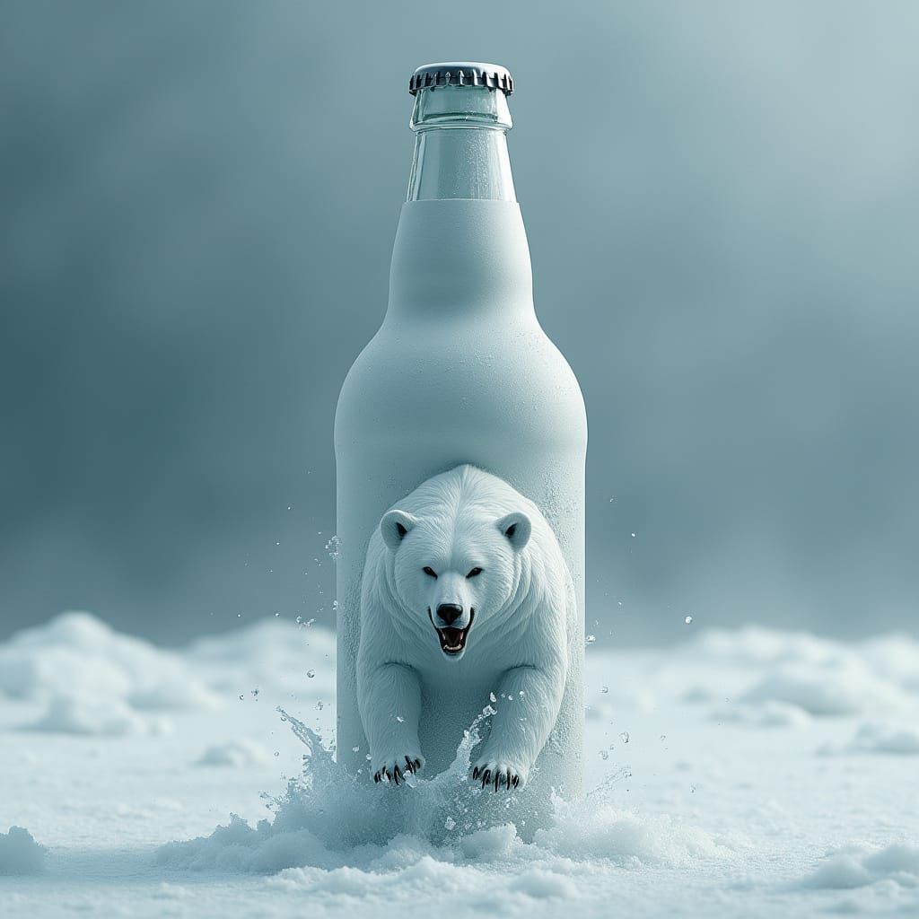 Surreal Green Beer Bottle with Aggressive White Polar Bear