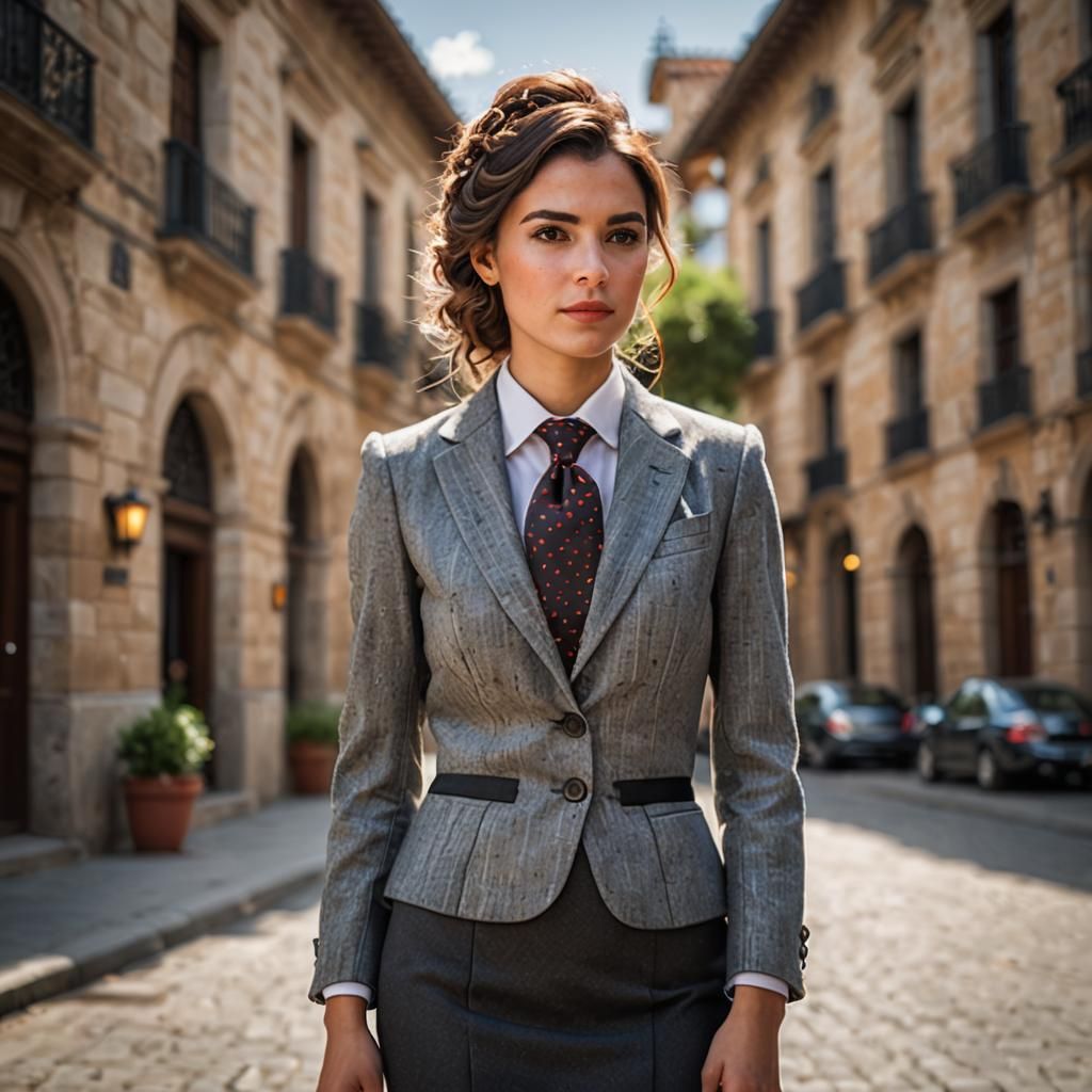 Professional Spanish Woman in Suit, Sharp Focus