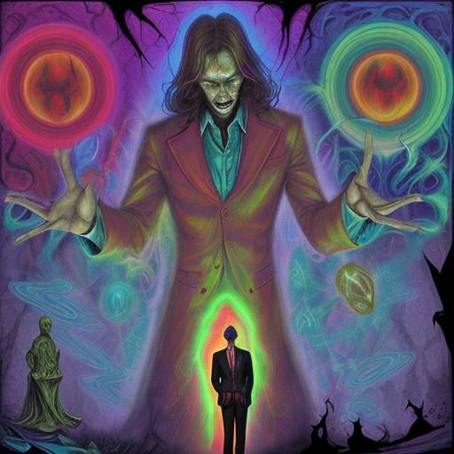 Psychedelic The man is negotiating with a supernatural entit...