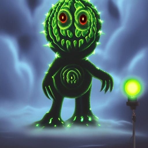 Cactus Monster with Glowing Eyes: Matte Painting