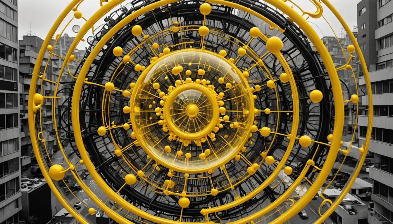 Monochromatic Cityscape with Interdimensional Vortex