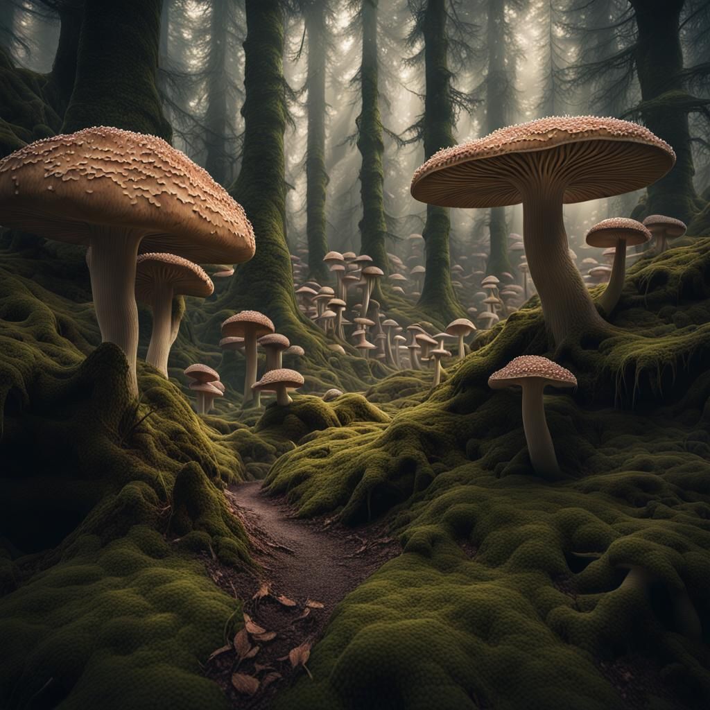 Mushroom Forest Landscape in Photorealistic Style