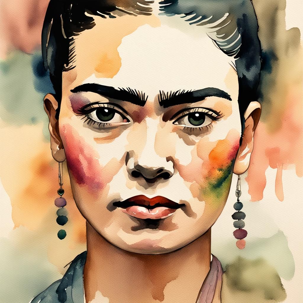Frida Kahlo Portrait in Watercolor Style
