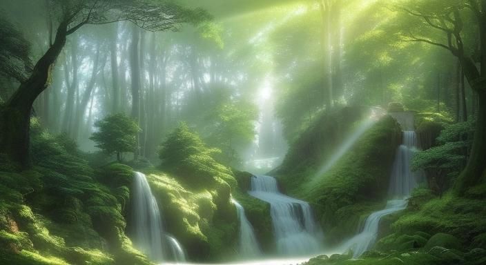 Ethereal Fantasy Forest with Waterfall