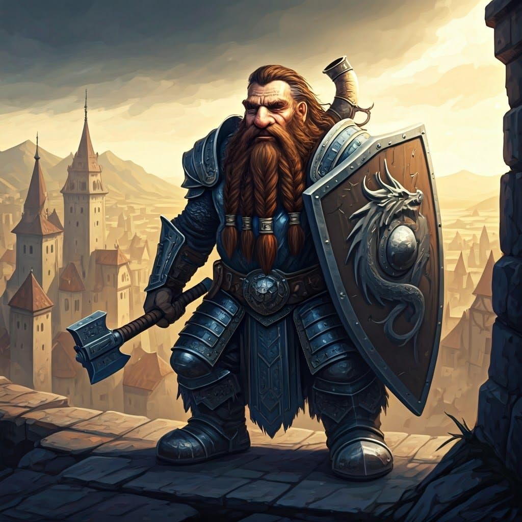 Dwarf Warrior Priest in Larry Elmore Style