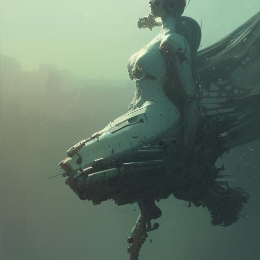 Floating Robot Masterpiece in Dark Fantasy Style