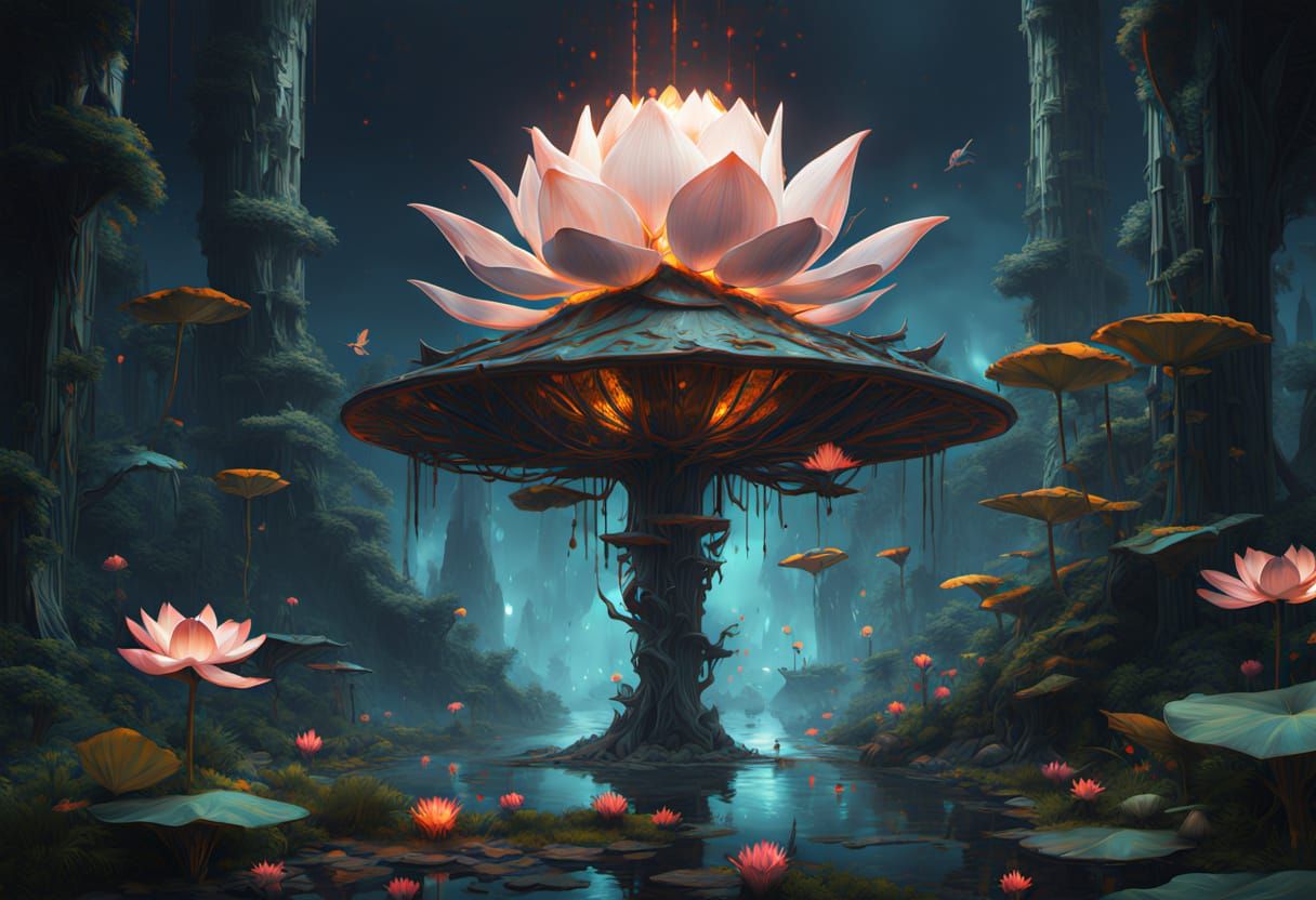 Futuristic Lotus Birdhouse in Anime Style