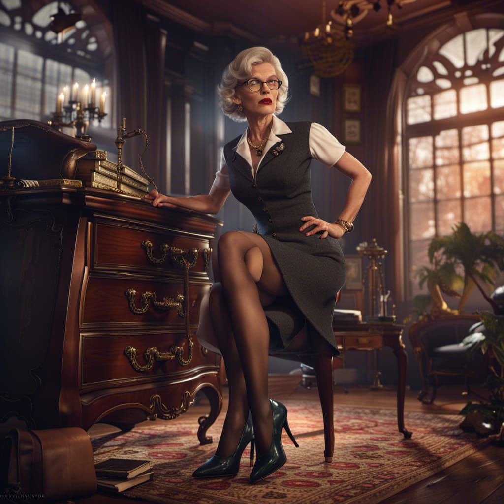 Secretary in Stockings: Detailed Fantasy Concept Art