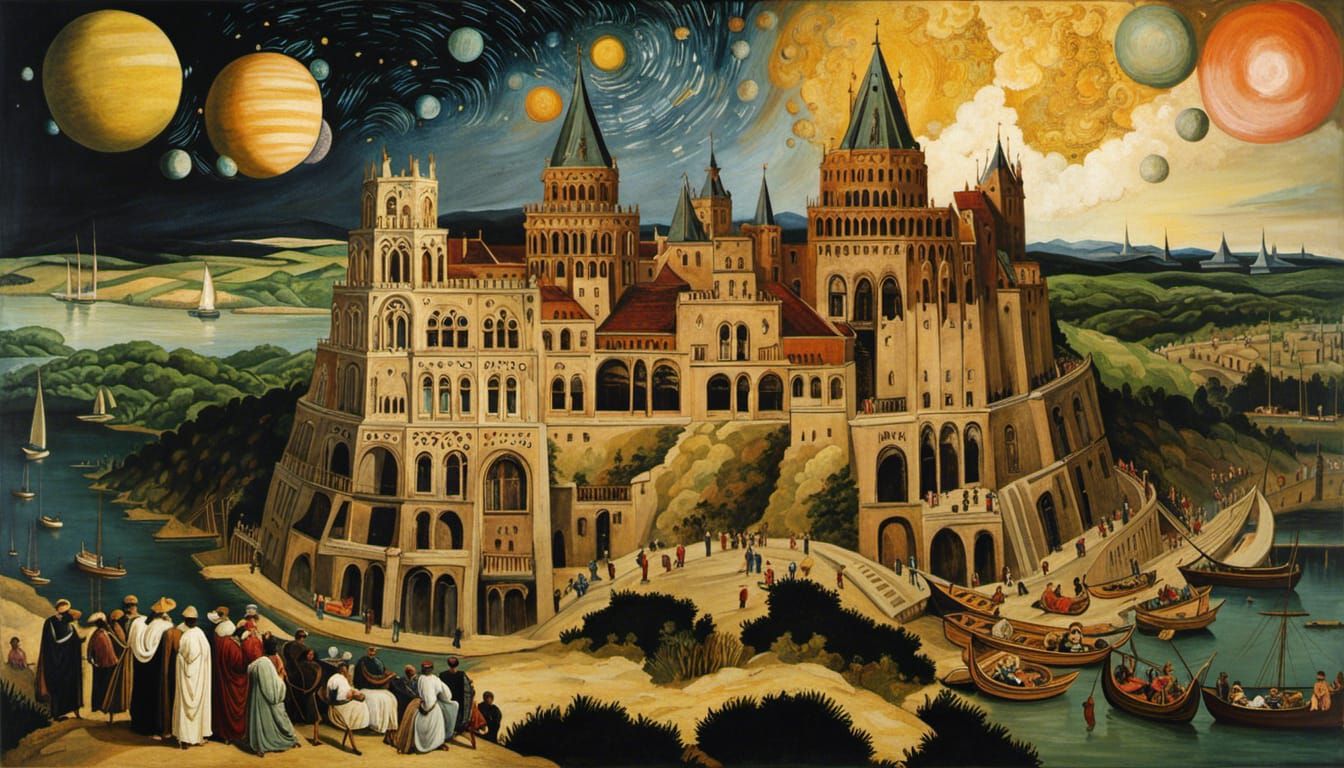 Space Fleet Voyage: Surreal Oil Painting