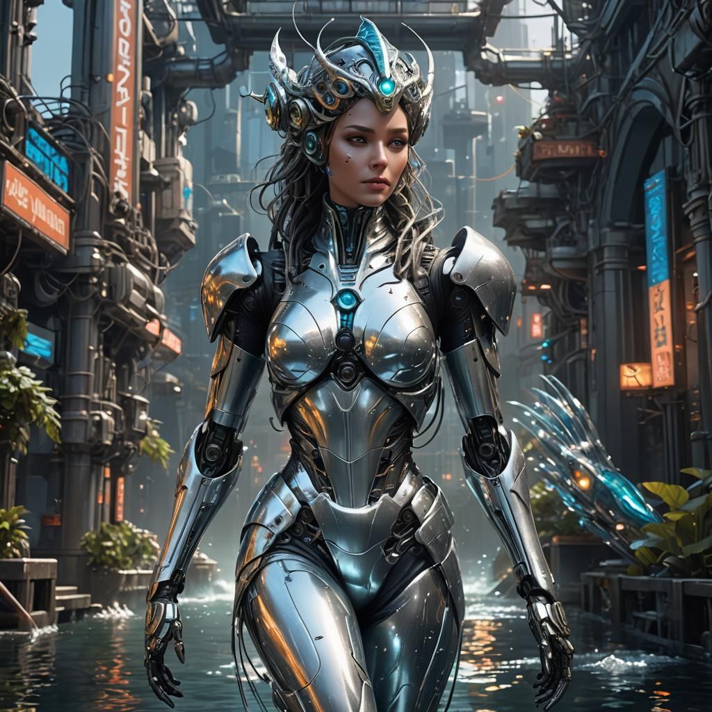 Futuristic Robot Mermaid in High Detail