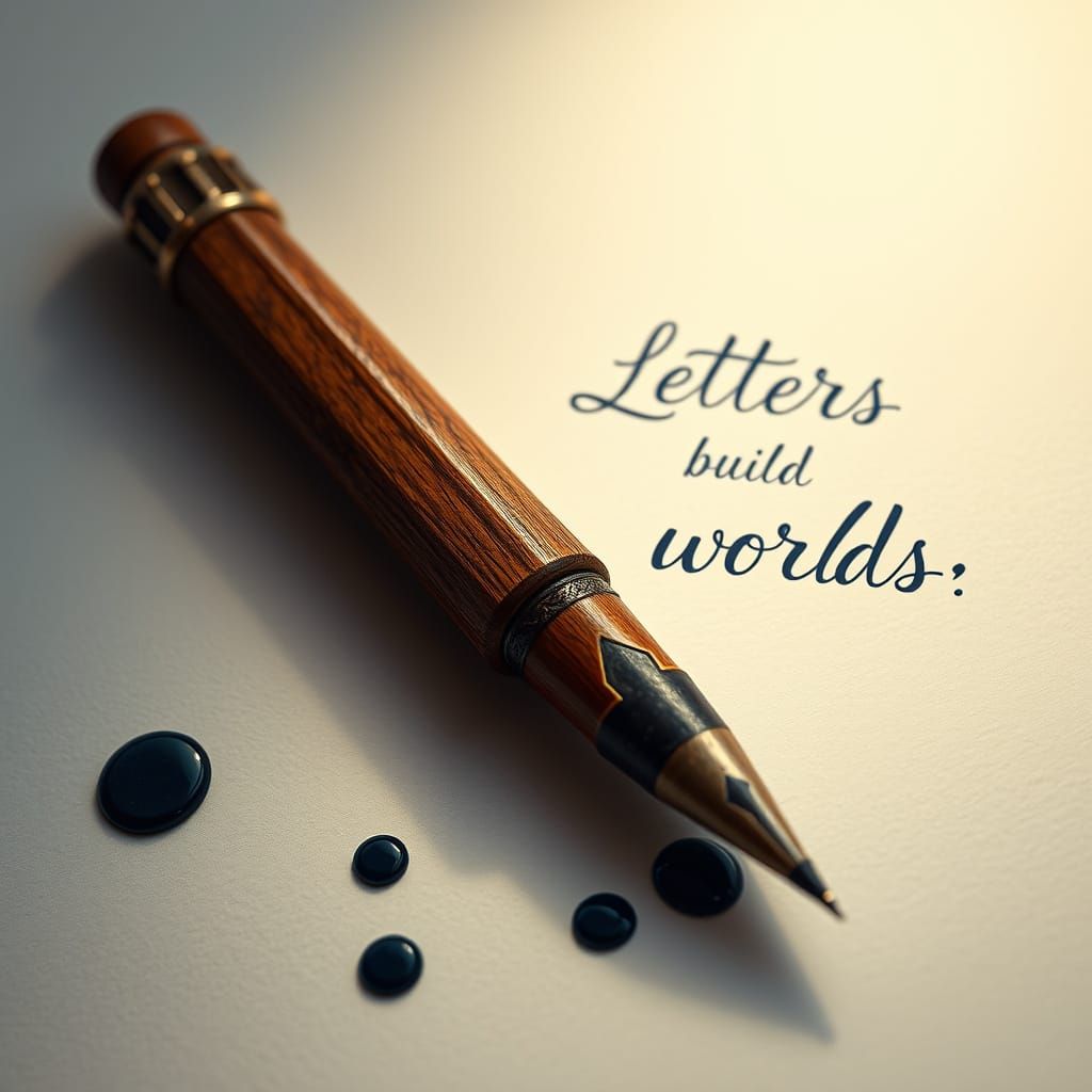 Warmly Lit Vintage Writing Instrument in Whimsical Fantasy S...