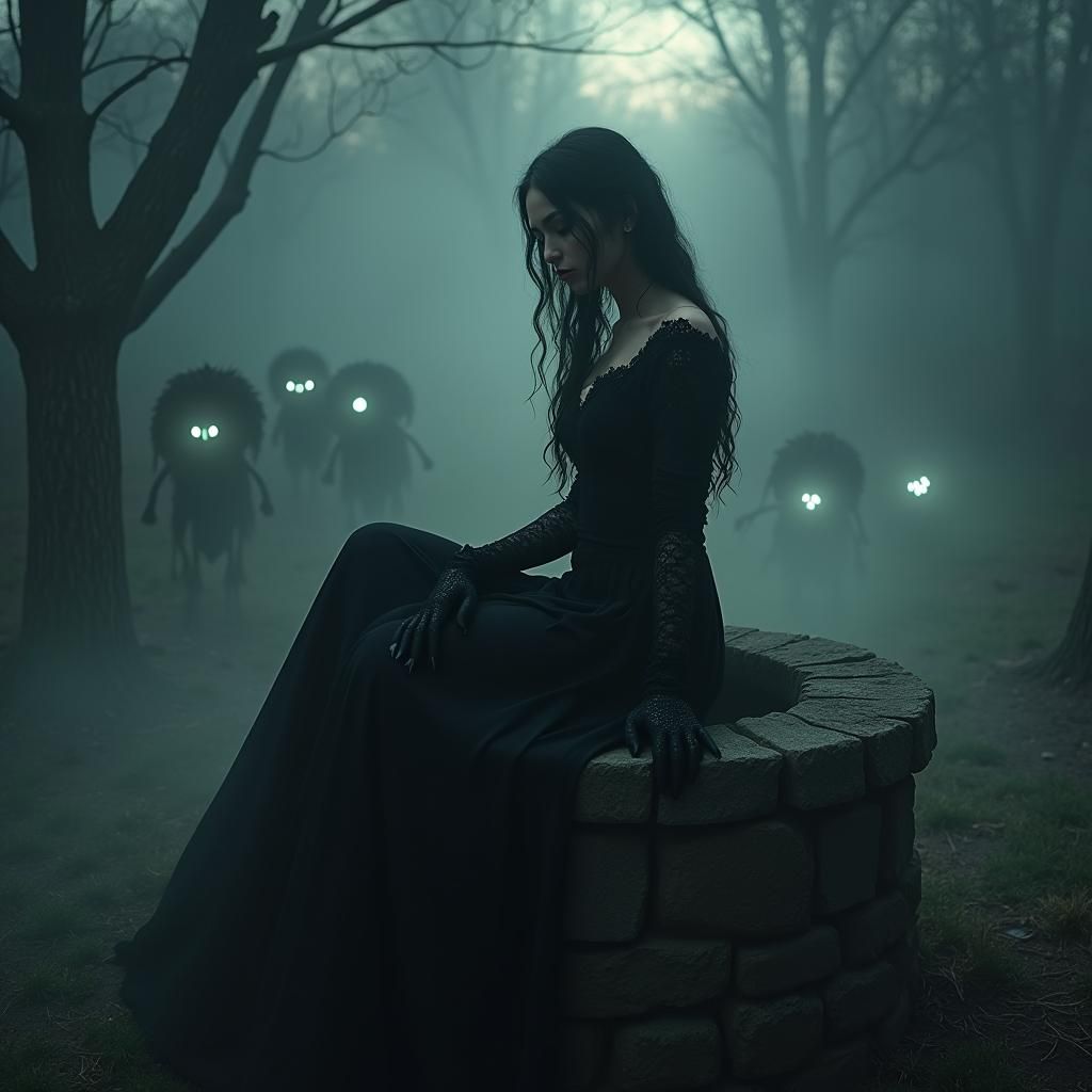 Gothic Woman in Misty Night, Dark Romanticism