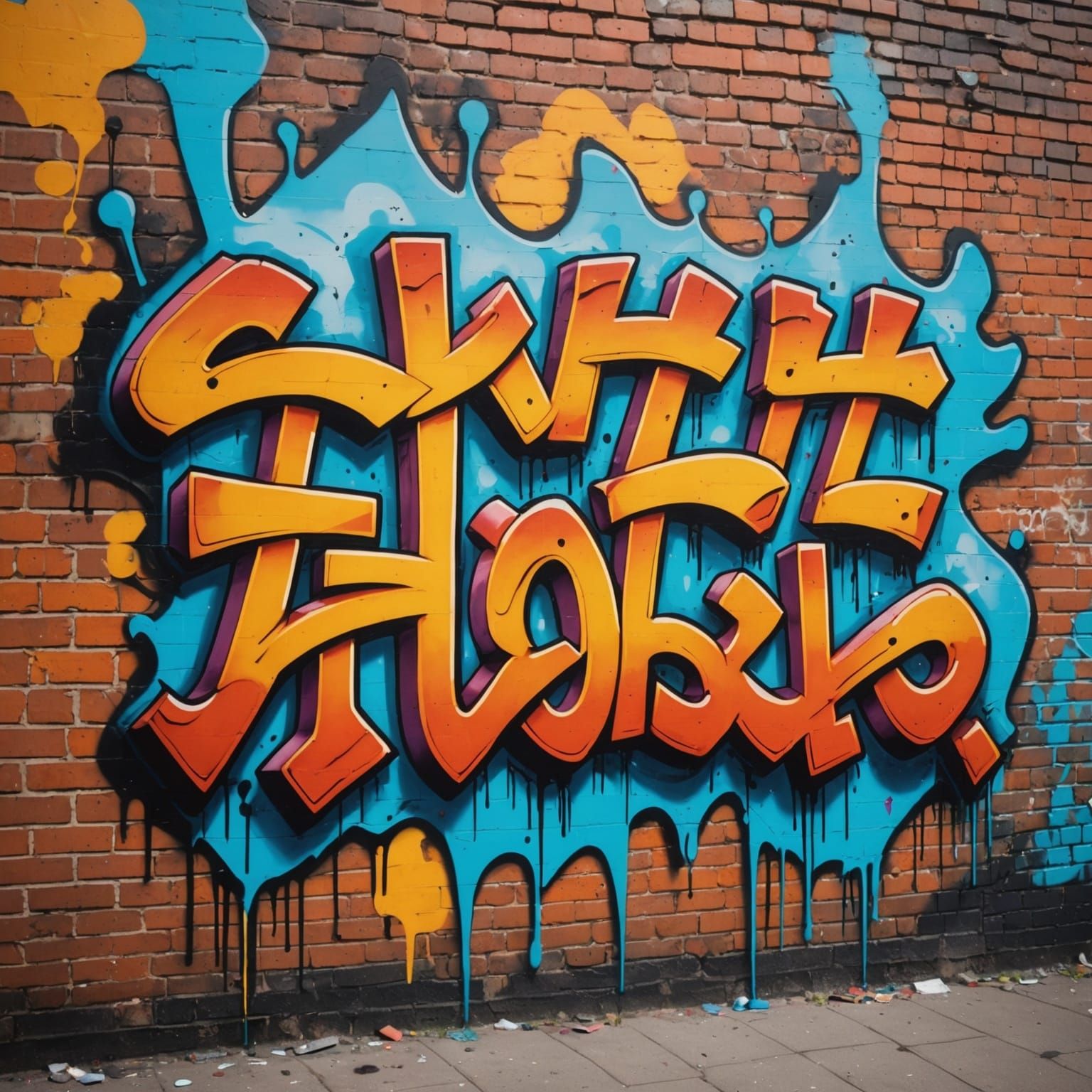 Colorful Graffiti Art on Brick Wall