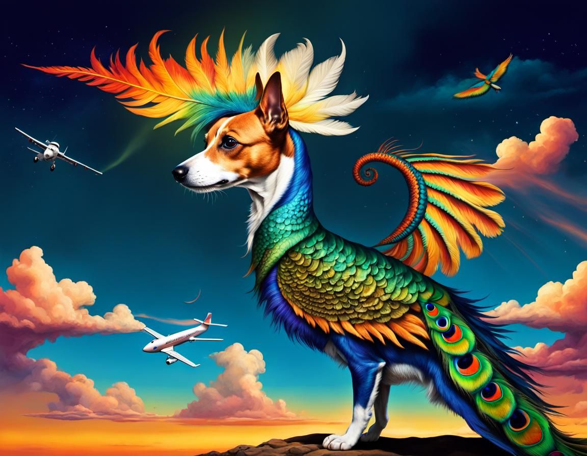 Surreal Jack Russell Terrier with Flame Tower