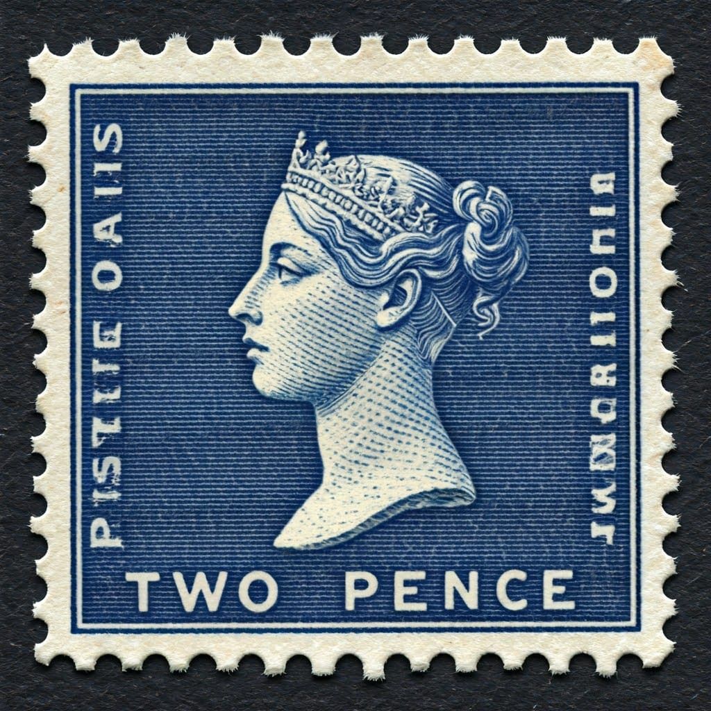 Vintage Deep Blue Mauritius Post Office Stamp in Intaglio Pr...