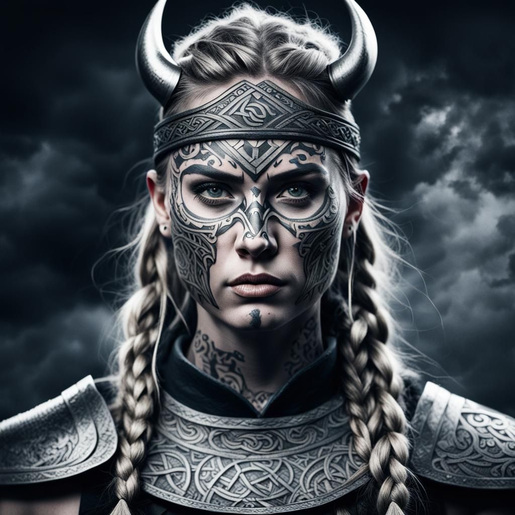 Viking Shieldmaiden with Tattooed Face
