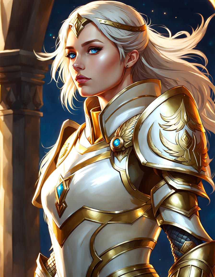 Teenage Paladin in White and Gold Armor