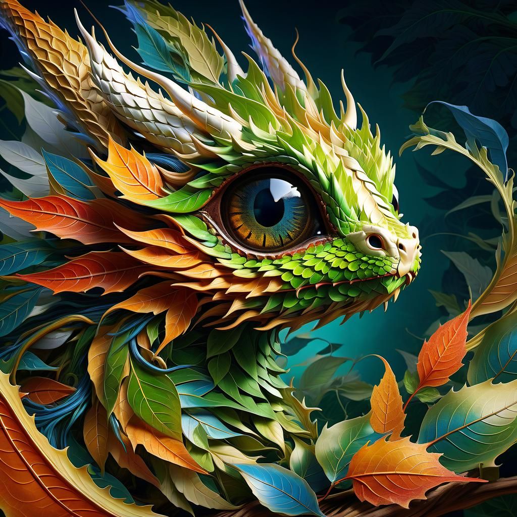Adorable Leaf Dragon in Anime Style