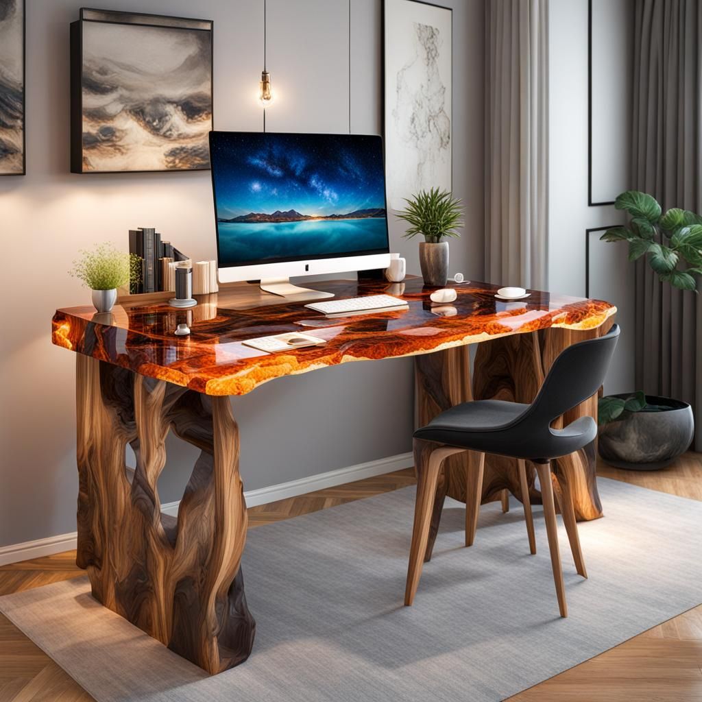 Modern Home: Handcrafted Wood and Resin Desk