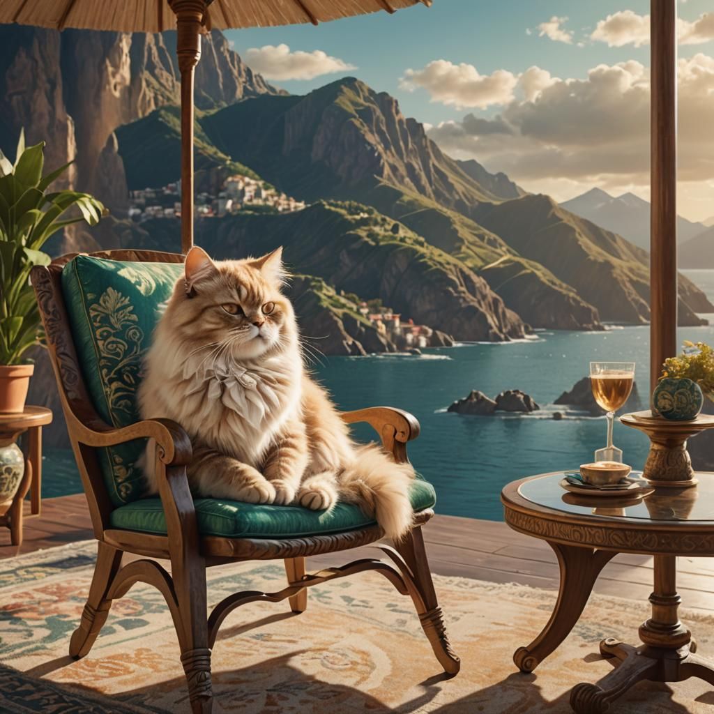 Cat Nap with Mountain View: Fantasy Concept Art